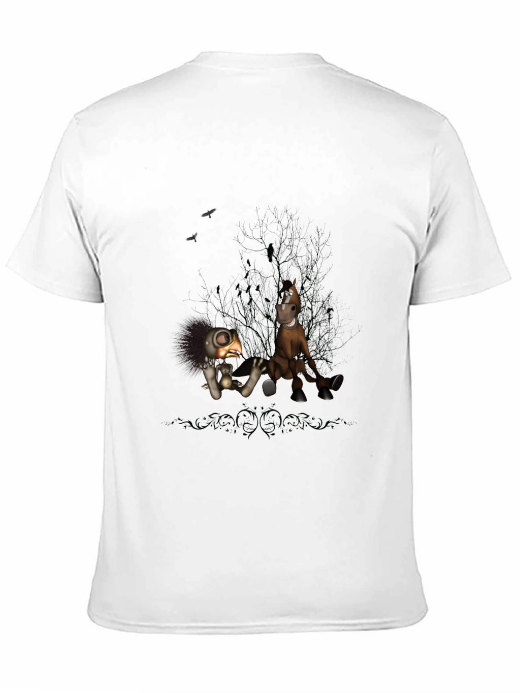 Creepy Character Print Black T-Shirt