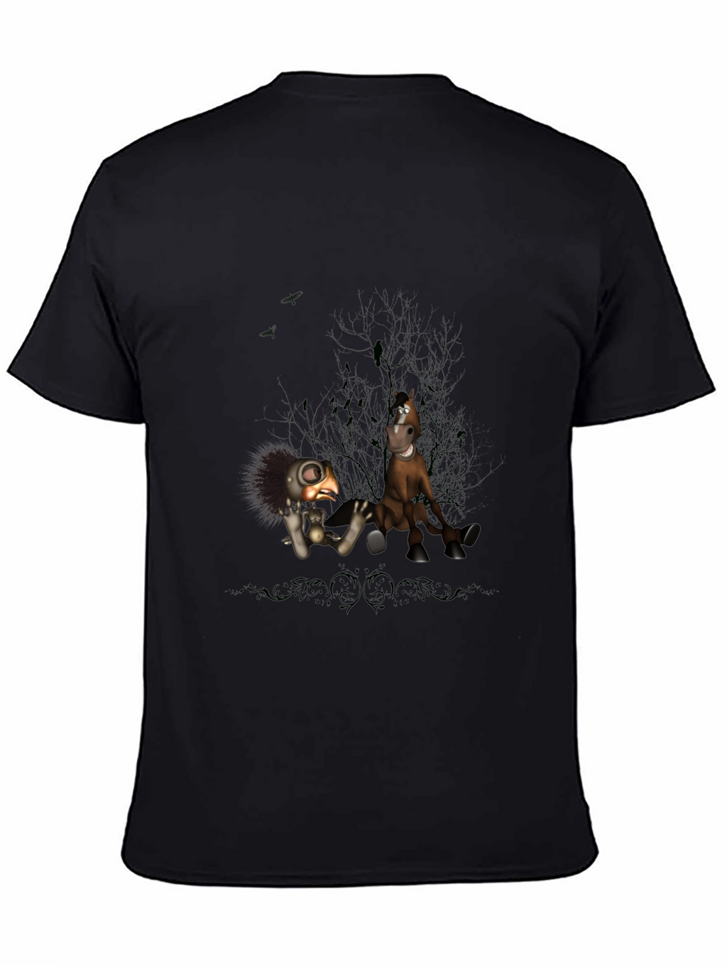Creepy Character Print Black T-Shirt