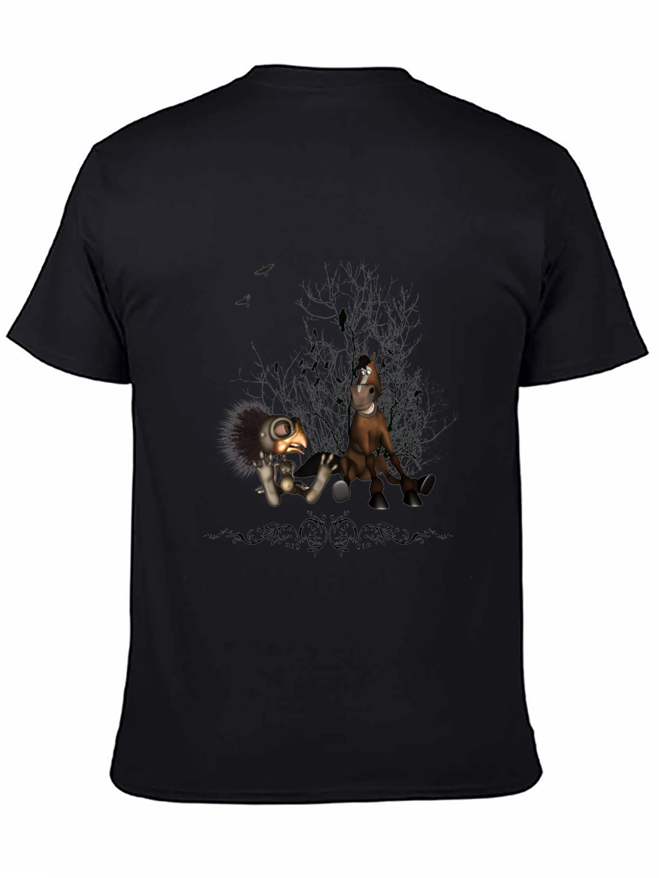Creepy Character Print Black T-Shirt