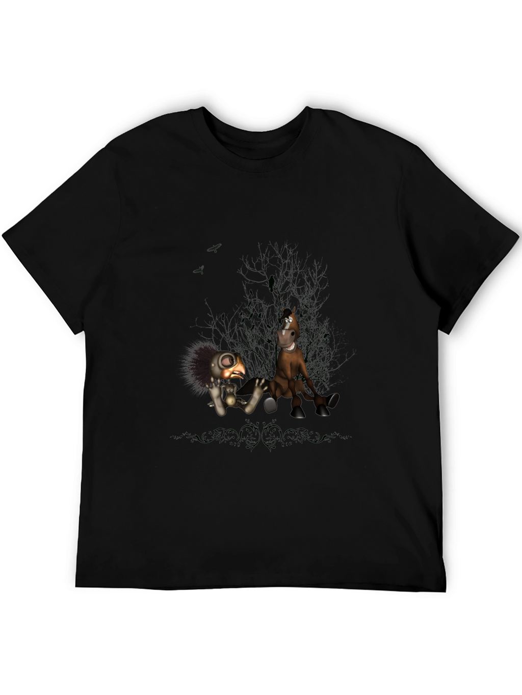 Creepy Character Print Black T-Shirt
