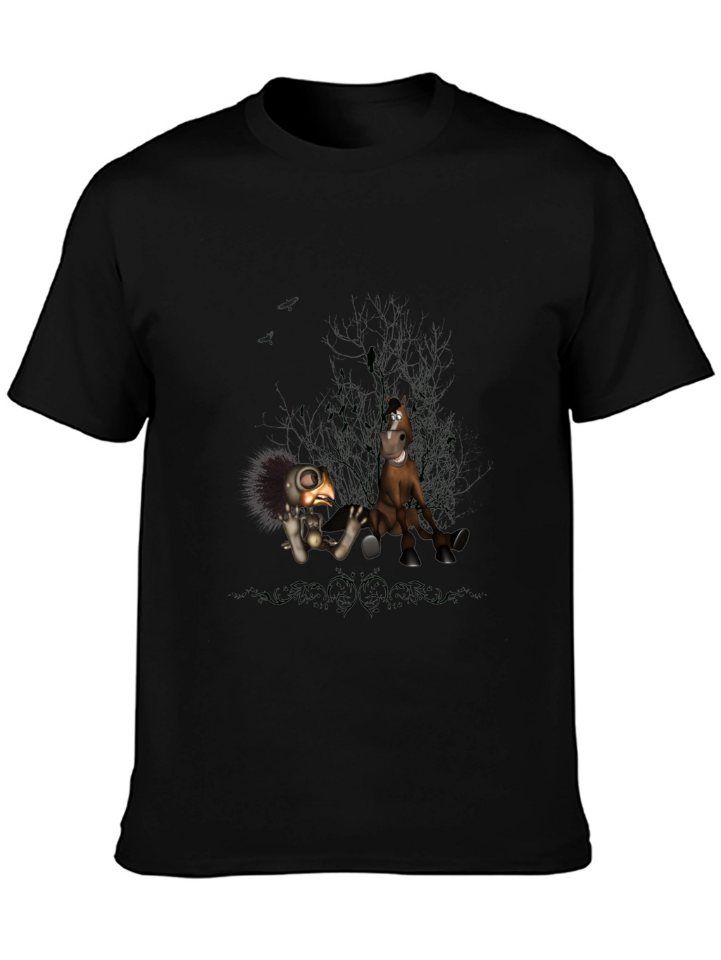 Creepy Character Print Black T-Shirt