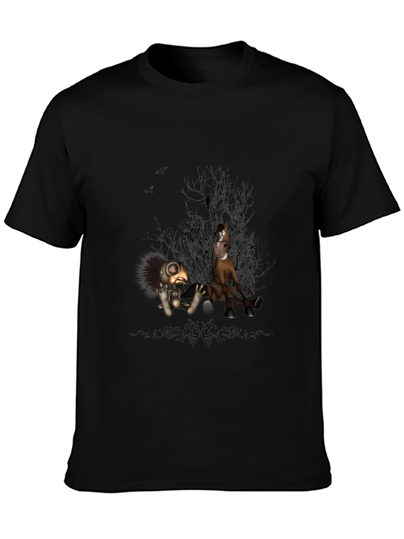 Creepy Character Print Black T-Shirt