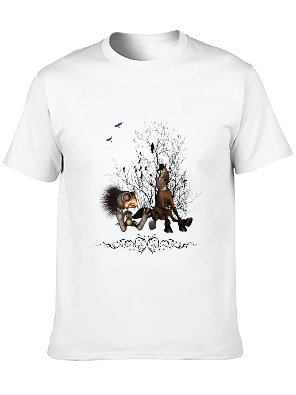 Creepy Character Print Black T-Shirt