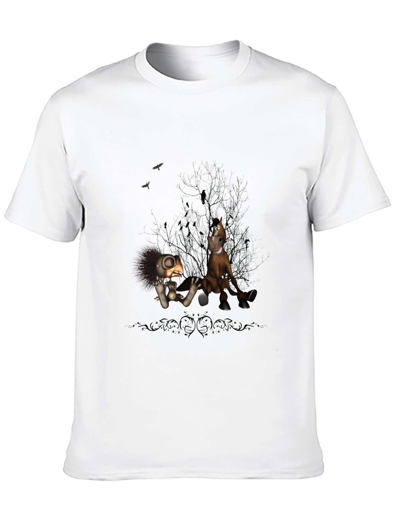 Creepy Character Print Black T-Shirt