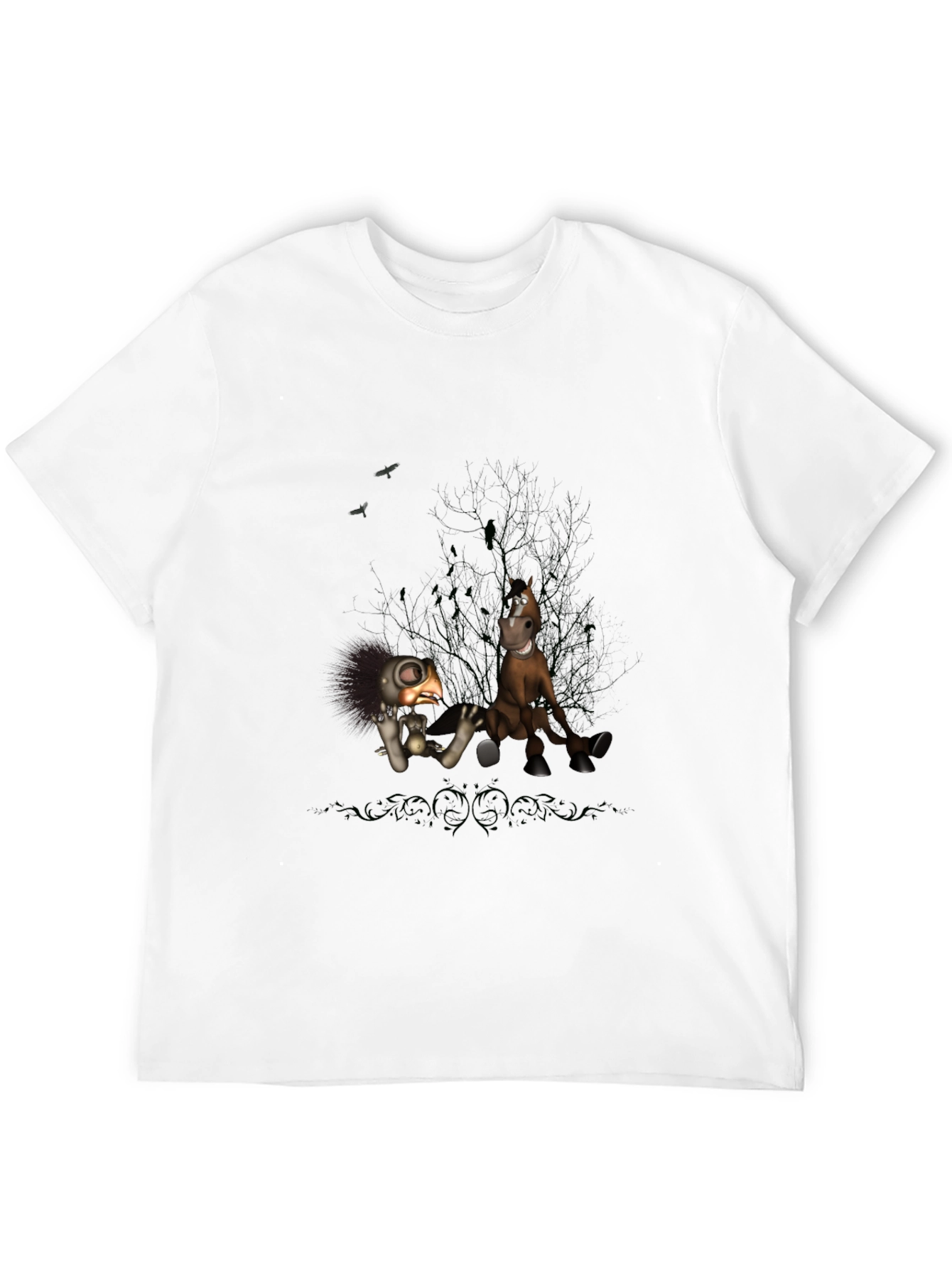 Creepy Character Print Black T-Shirt