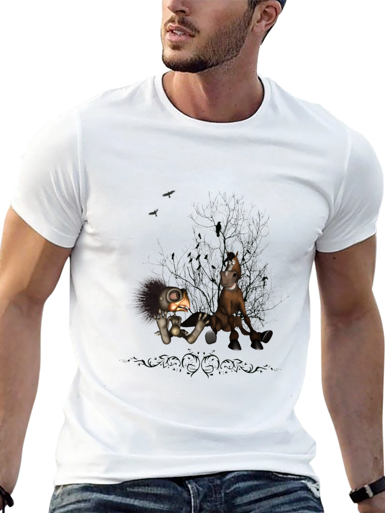 Creepy Character Print Black T-Shirt
