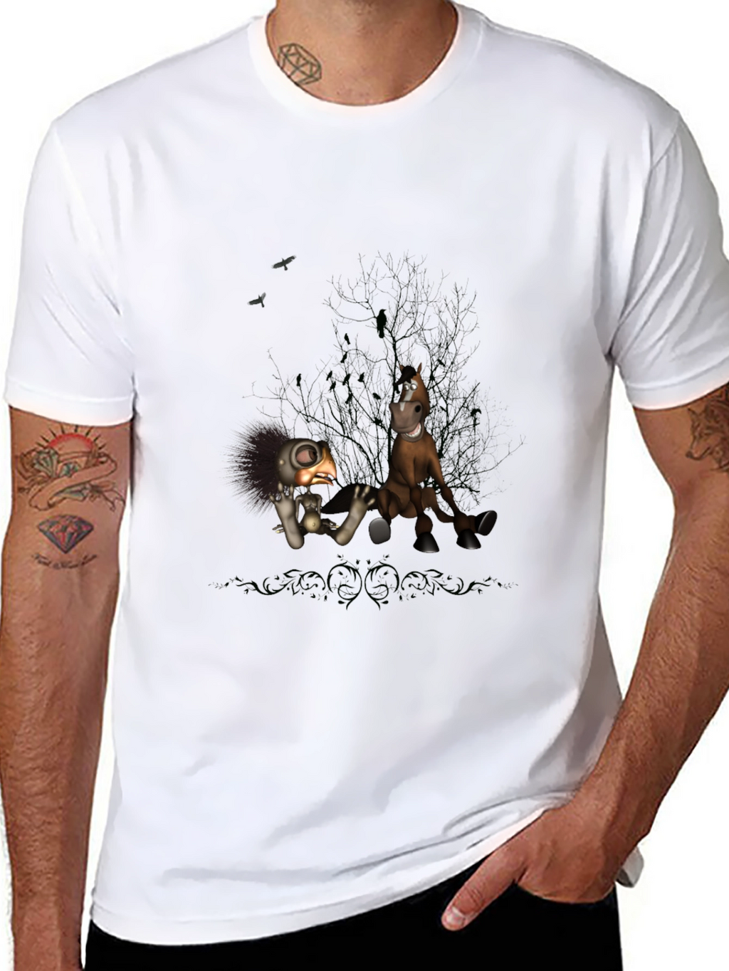 Creepy Character Print Black T-Shirt