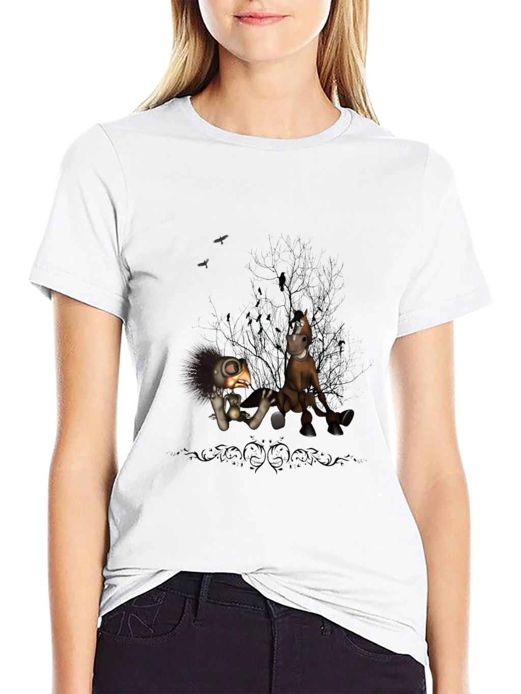 Creepy Character Print Black T-Shirt