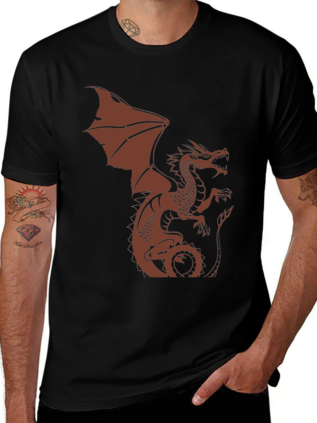 Dragon Graphic Print Mens Black T-Shirt