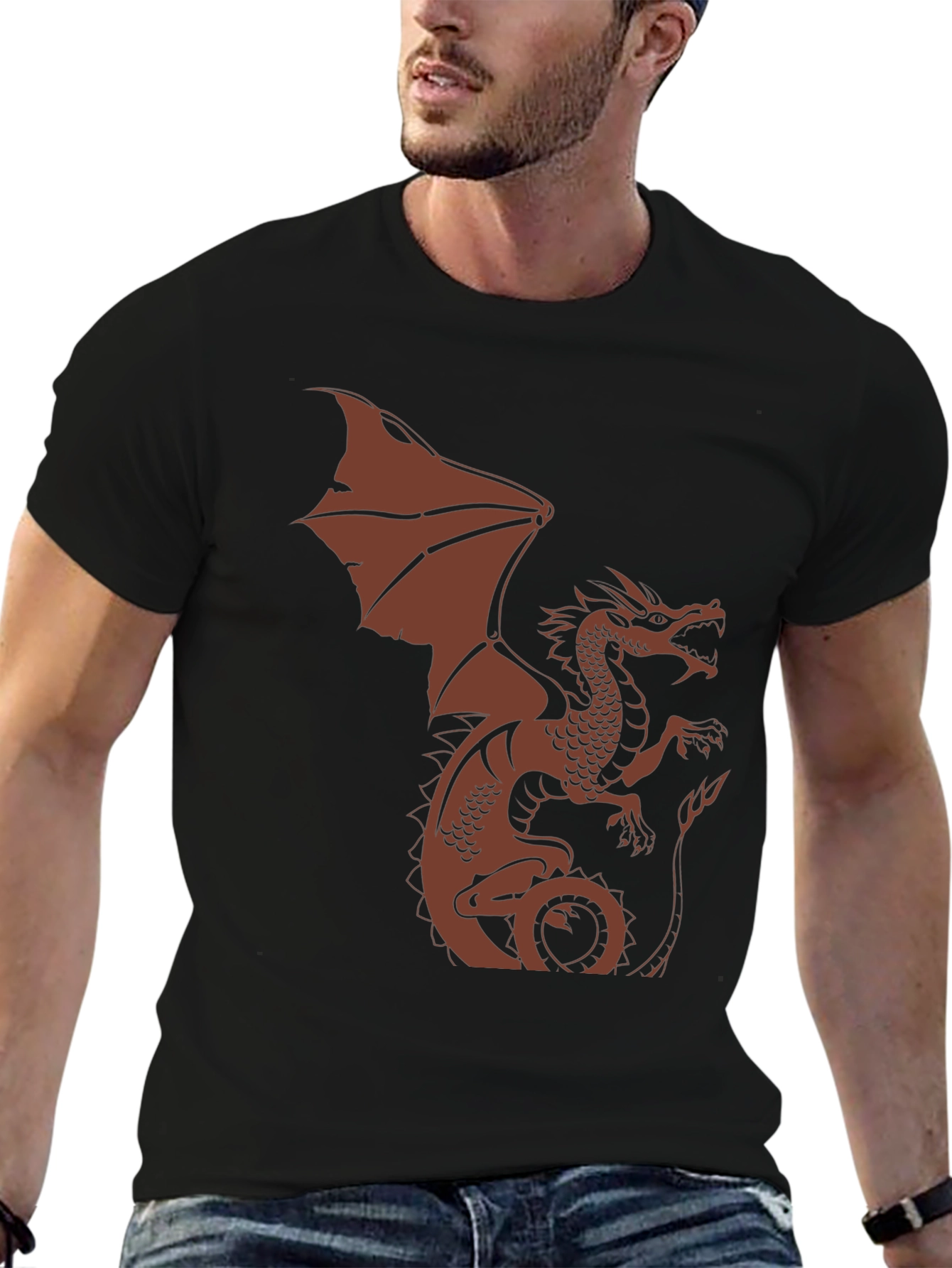 Dragon Graphic Print Mens Black T-Shirt