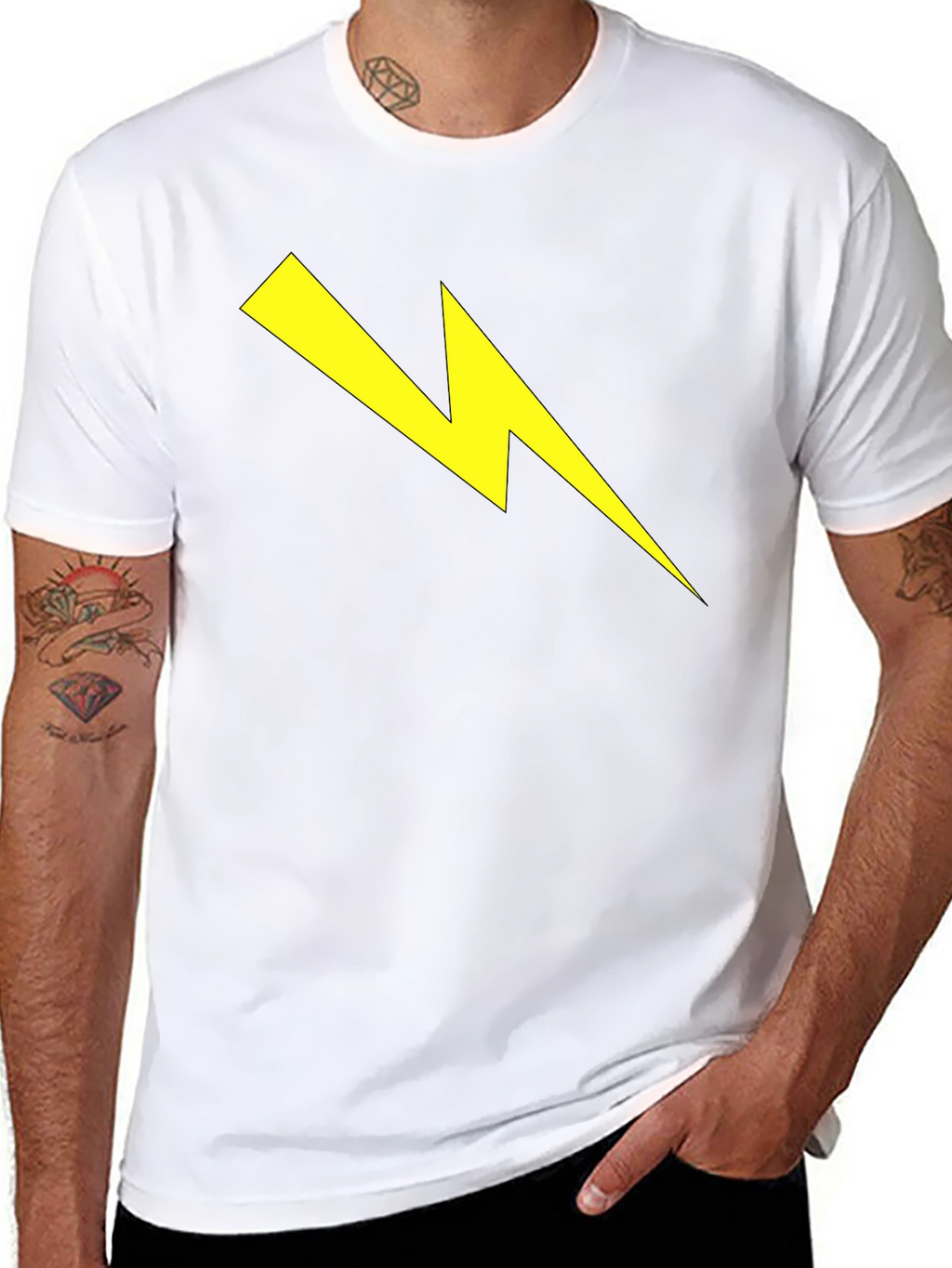 Black T-Shirt with Yellow Lightning Bolt Graphic