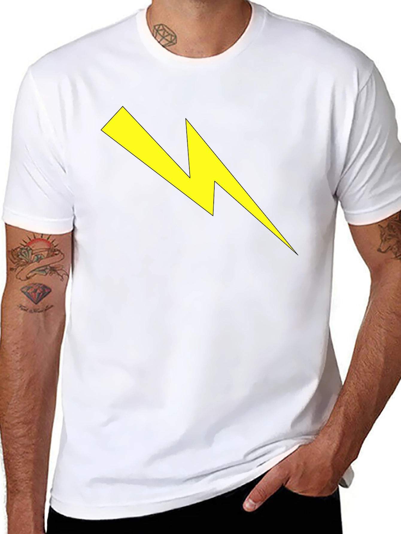 Black T-Shirt with Yellow Lightning Bolt Graphic