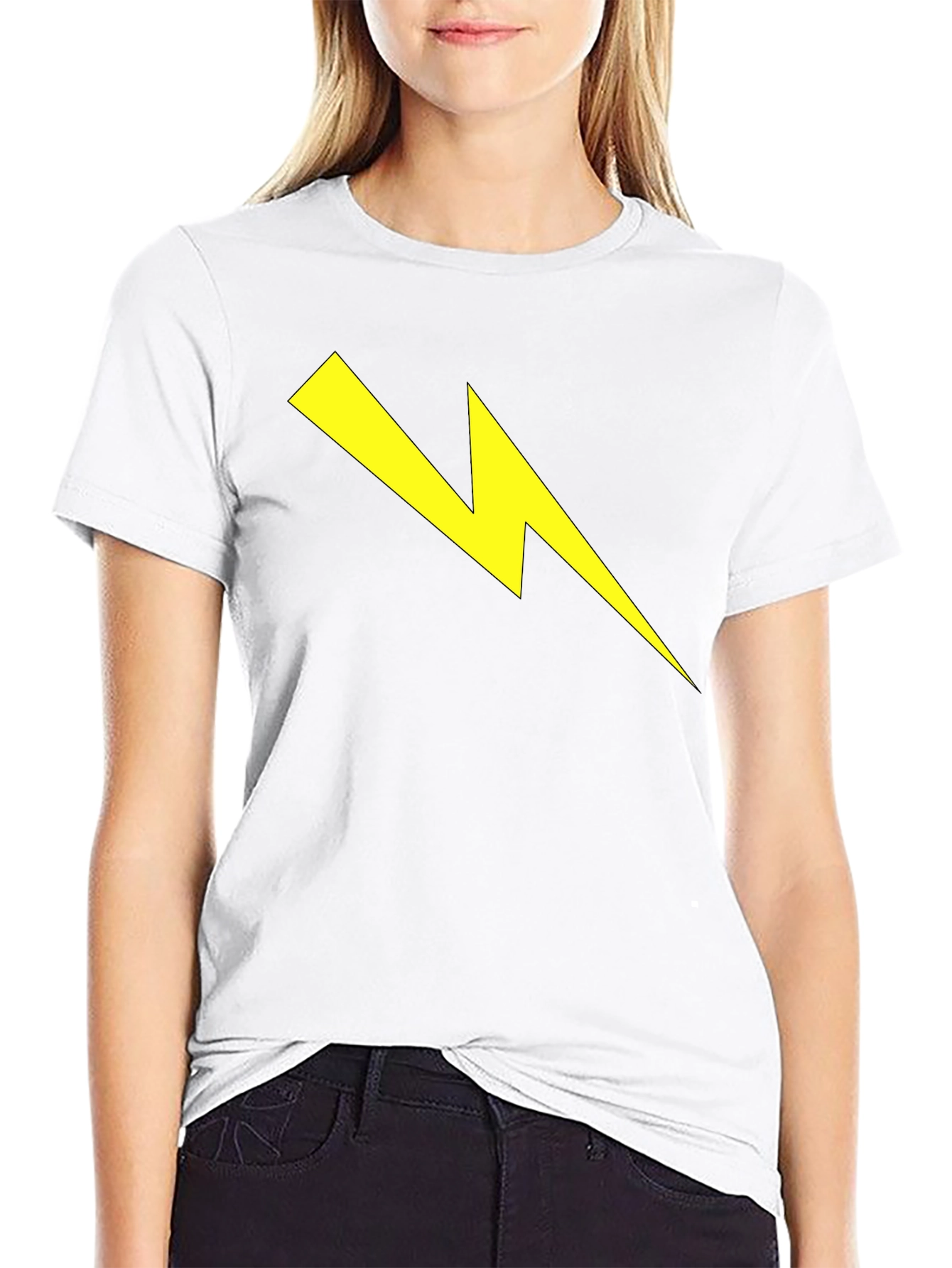 Black T-Shirt with Yellow Lightning Bolt Graphic