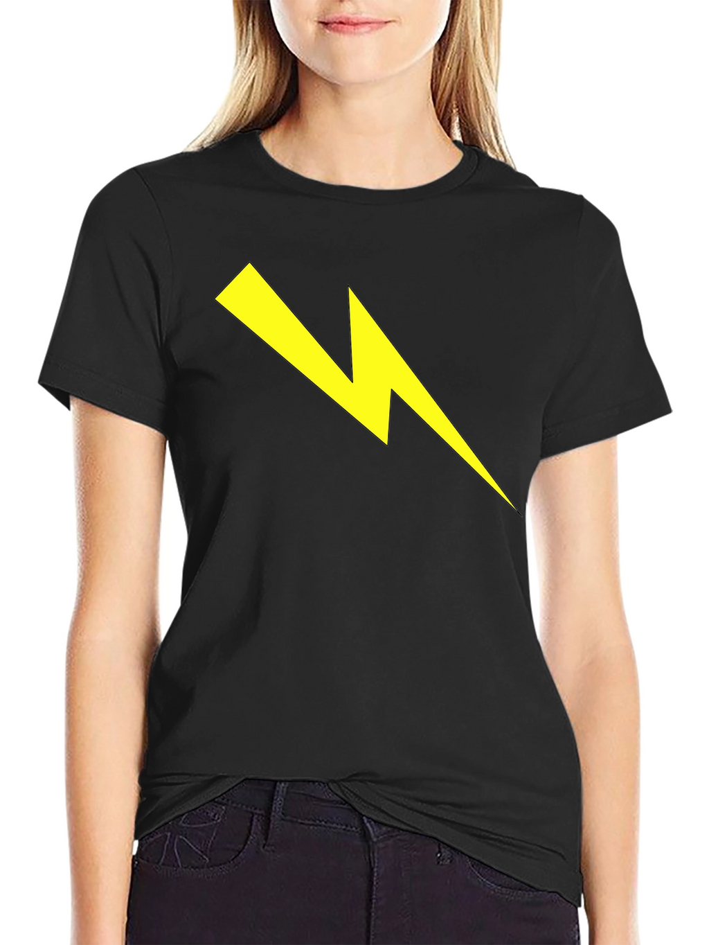 Black T-Shirt with Yellow Lightning Bolt Graphic