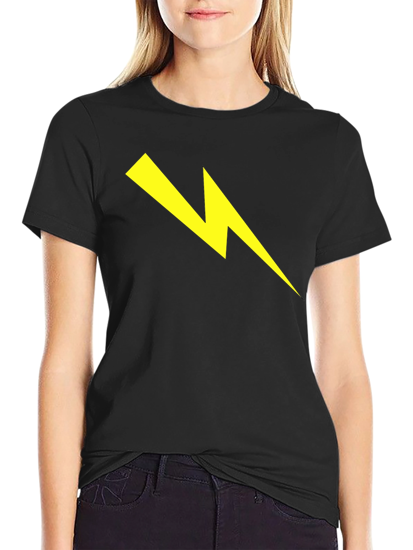 Black T-Shirt with Yellow Lightning Bolt Graphic