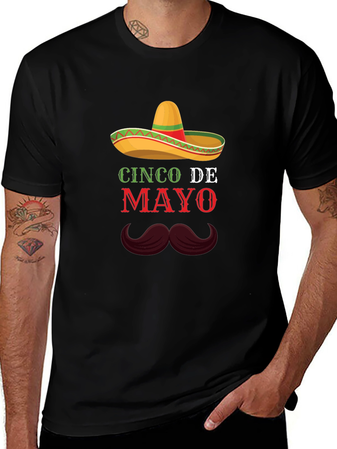 Cinco De Mayo T-Shirt - Sombrero & Mustache