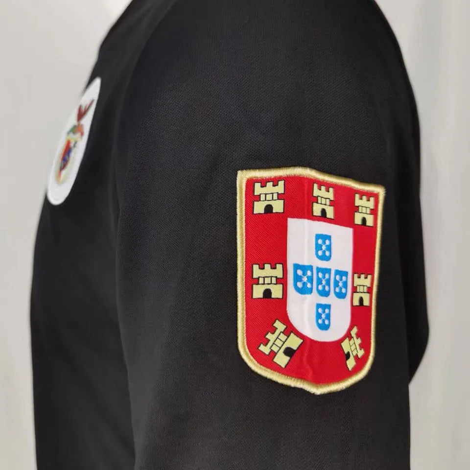 1973/74 Ben-fica Away Black Retro Soccer Jersey Detail 2