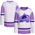 Men's Colorado Avalanche White/Purple Hockey Fights Cancer Primegreen Authentic Blank Practice Jerseys