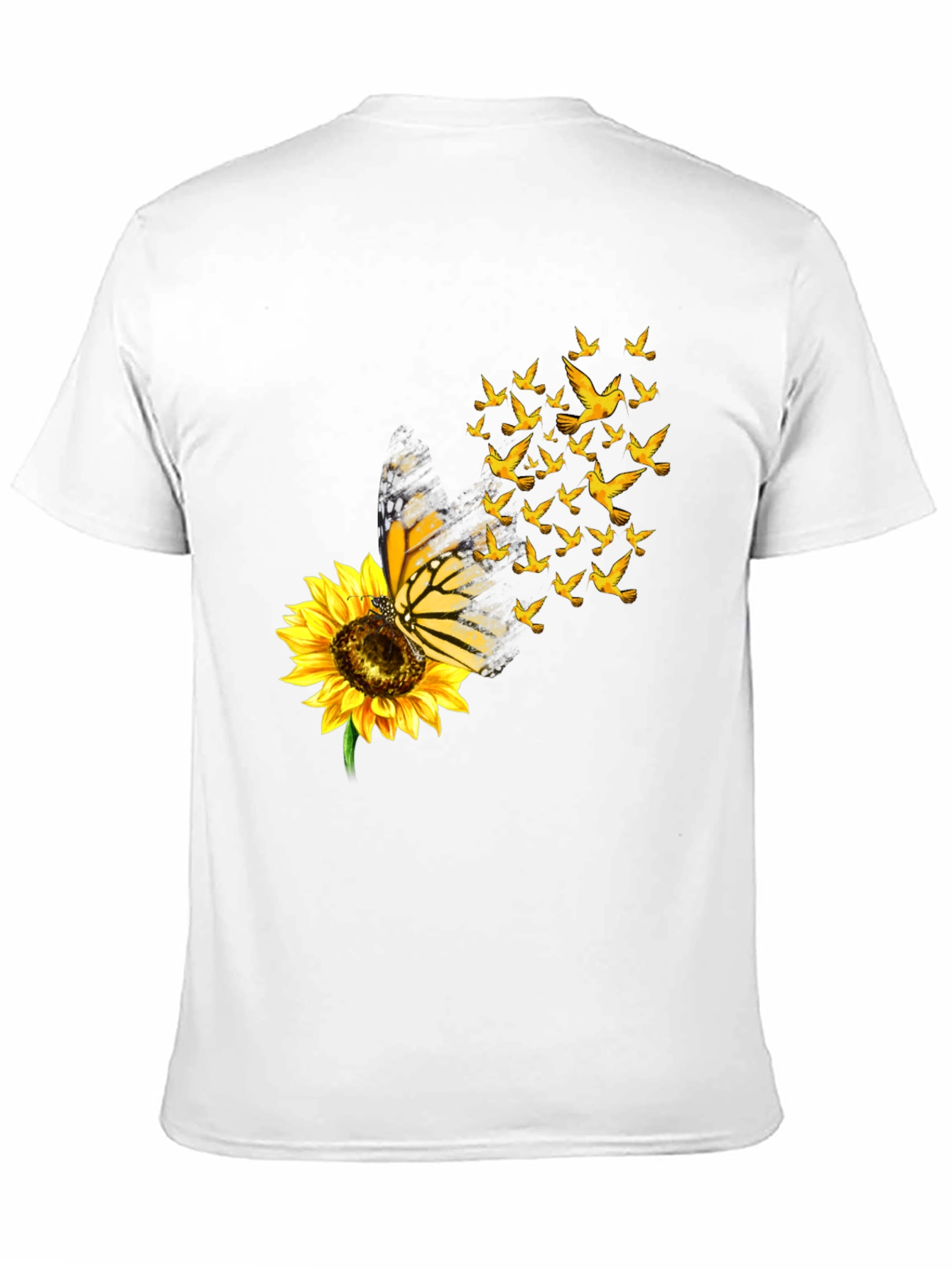Butterfly Sunflower Bird Graphic Black T-Shirt