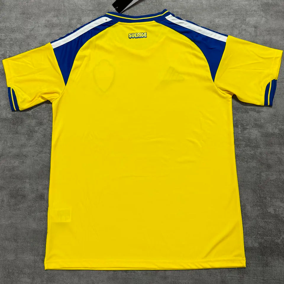 2026/27 Sweden Home Yellow Fans Soccer Jersey (Have Right Patch 有右臂章 黑底白字） Detail 1