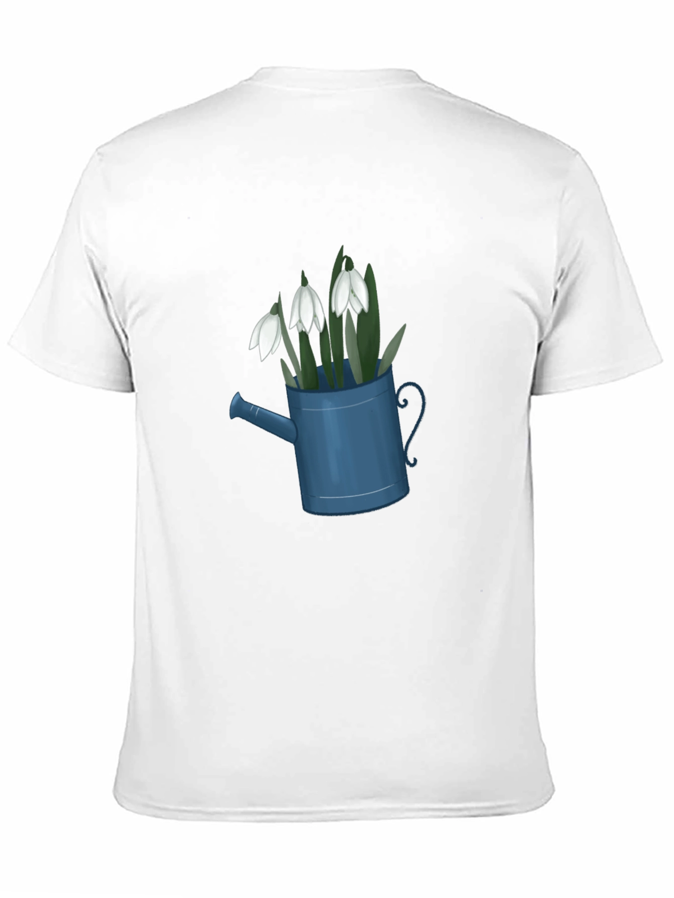 Snowdrop Flowers in Watering Can Black T-Shirt