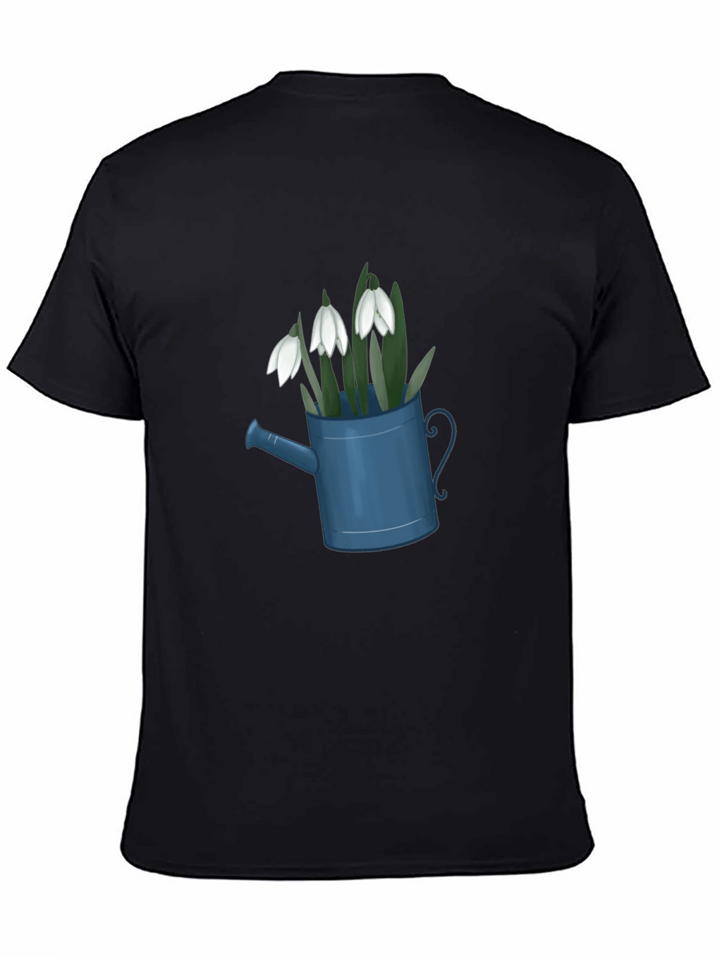 Snowdrop Flowers in Watering Can Black T-Shirt
