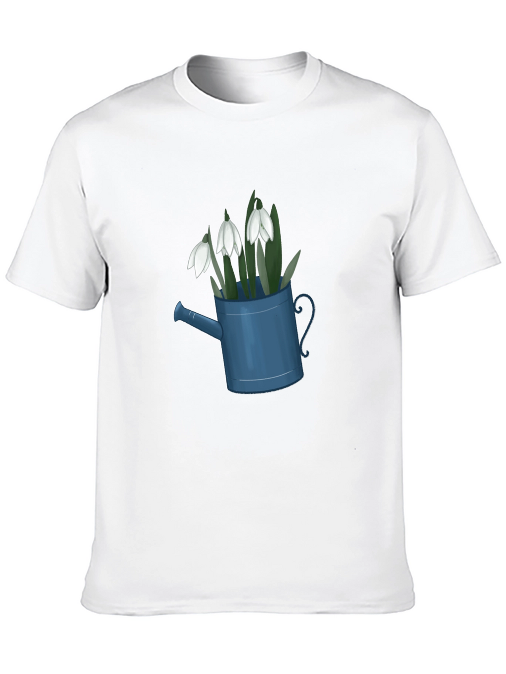 Snowdrop Flowers in Watering Can Black T-Shirt