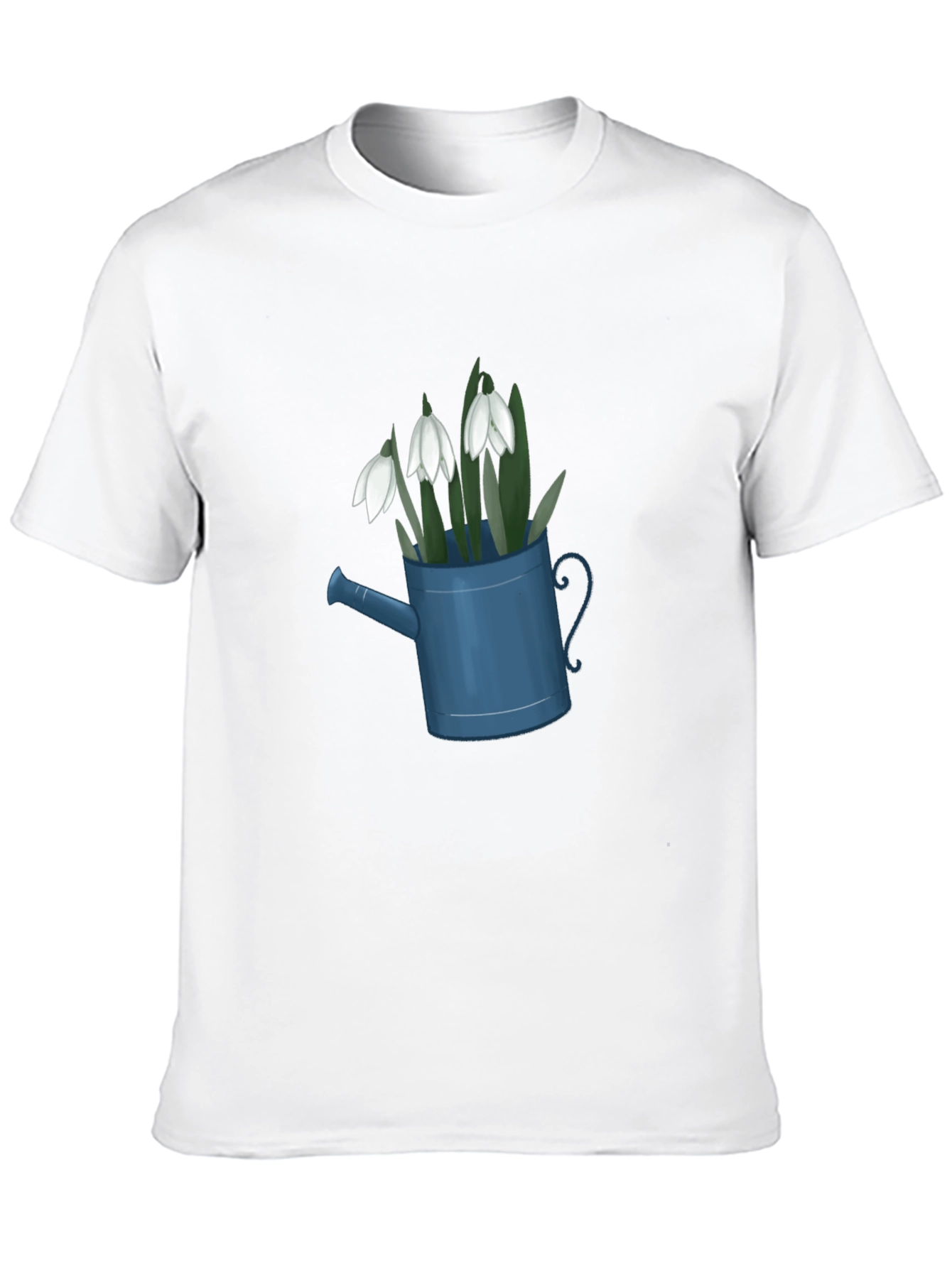 Snowdrop Flowers in Watering Can Black T-Shirt