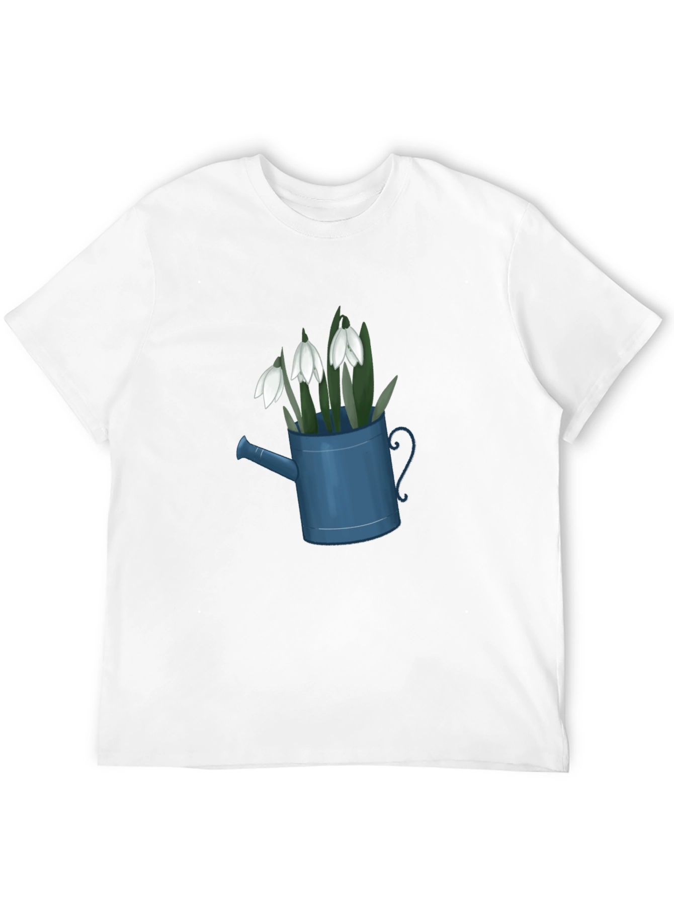 Snowdrop Flowers in Watering Can Black T-Shirt