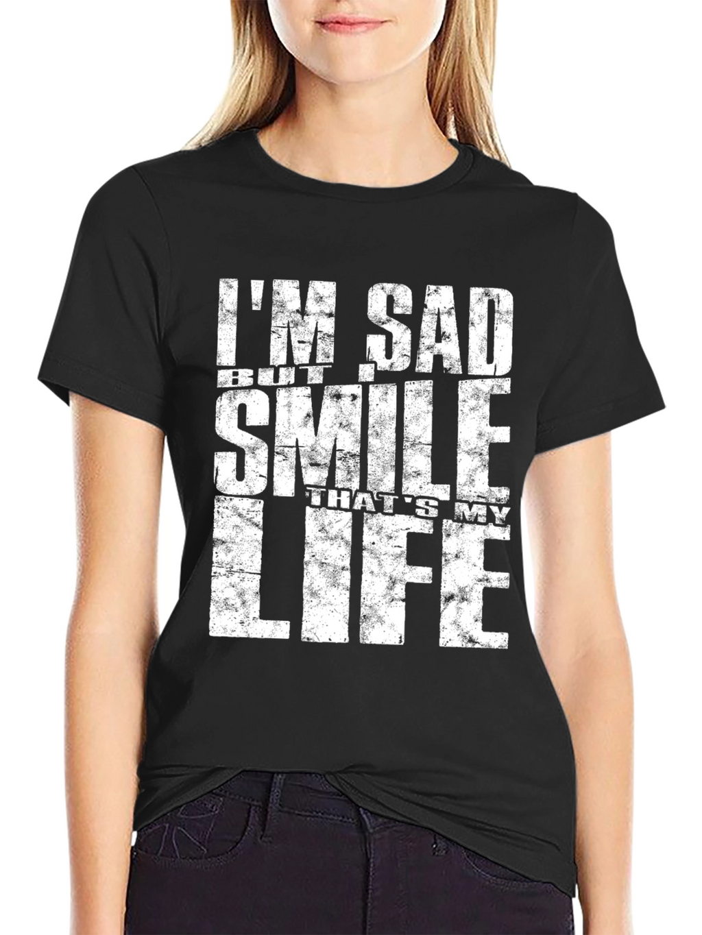 Im Sad But Smile Black T-Shirt