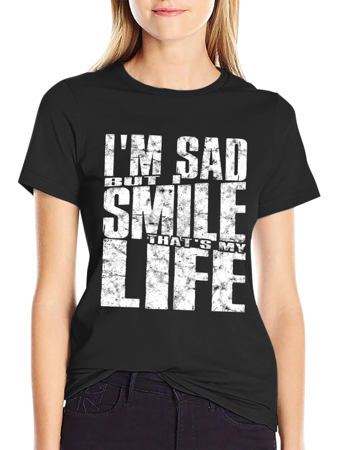 Im Sad But Smile Black T-Shirt