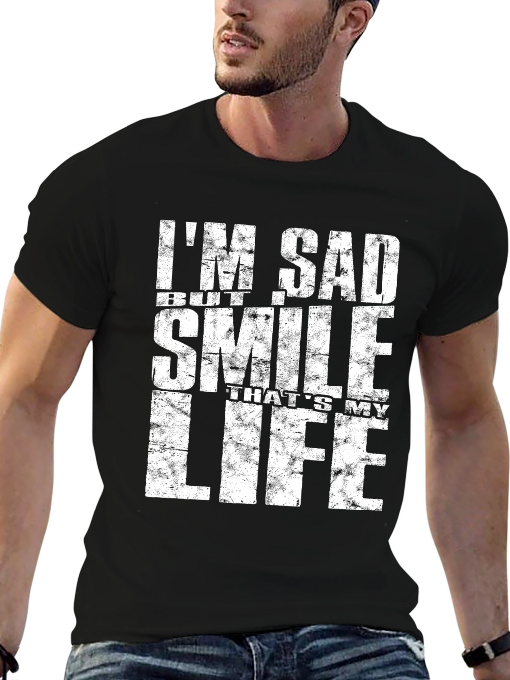 Im Sad But Smile Black T-Shirt