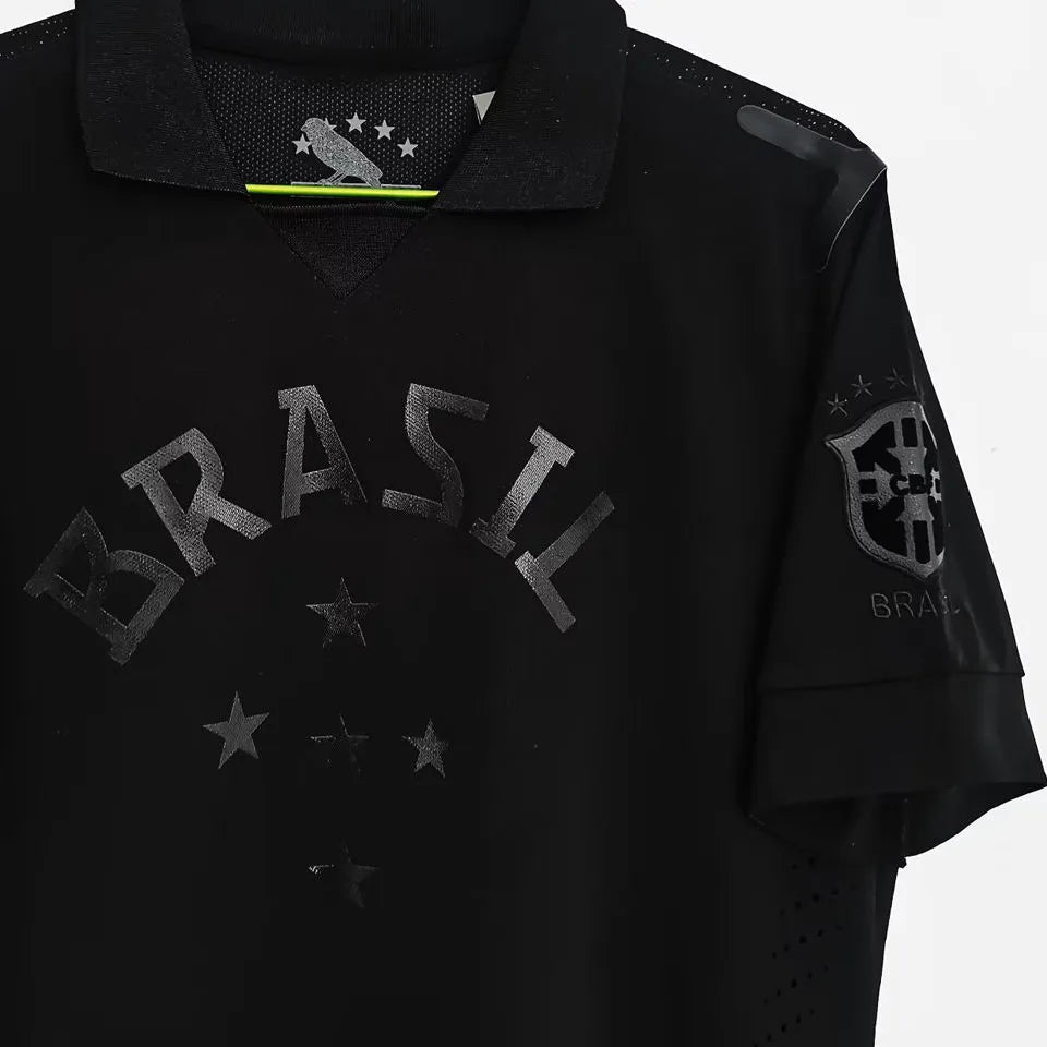 2013/14 Brazil 3rd All Black Retro Soccer Jersey Detail 3