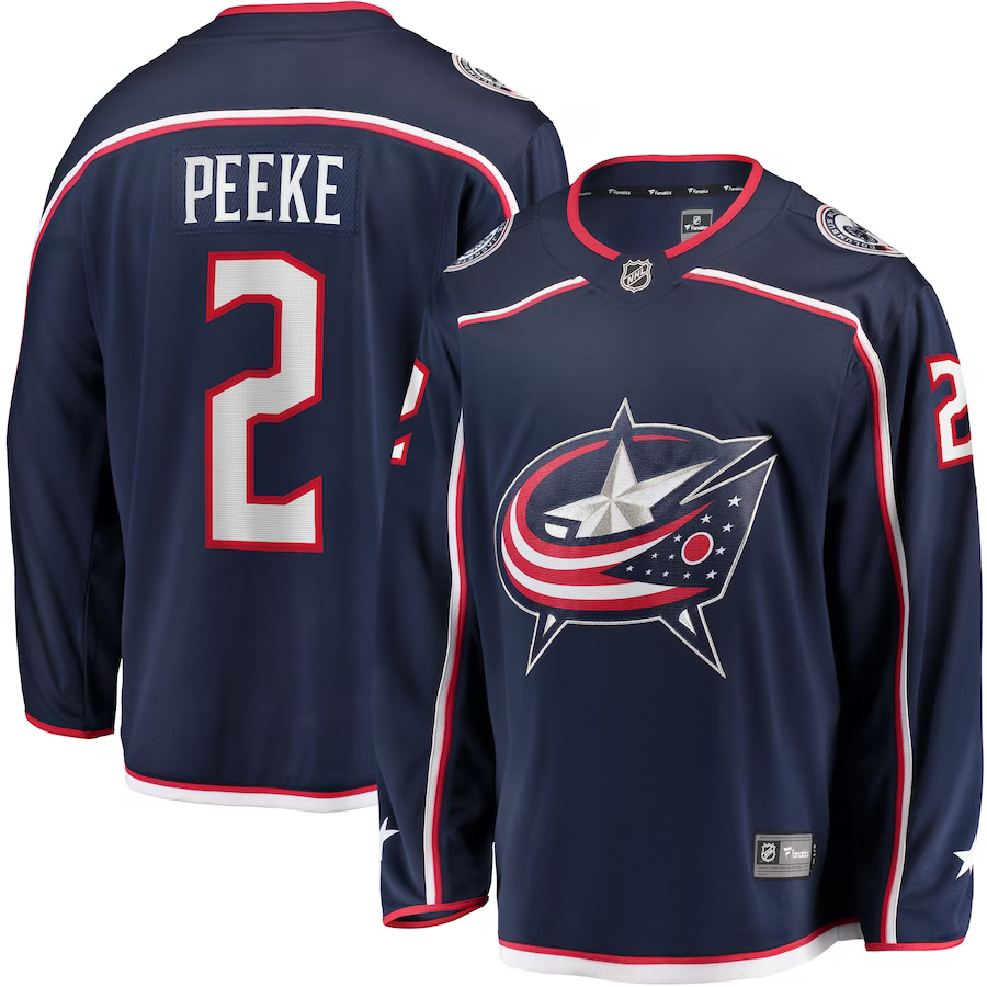 Men's Columbus Blue Jackets Andrew Peeke #2 Navy Home Breakaway Player Jerseys