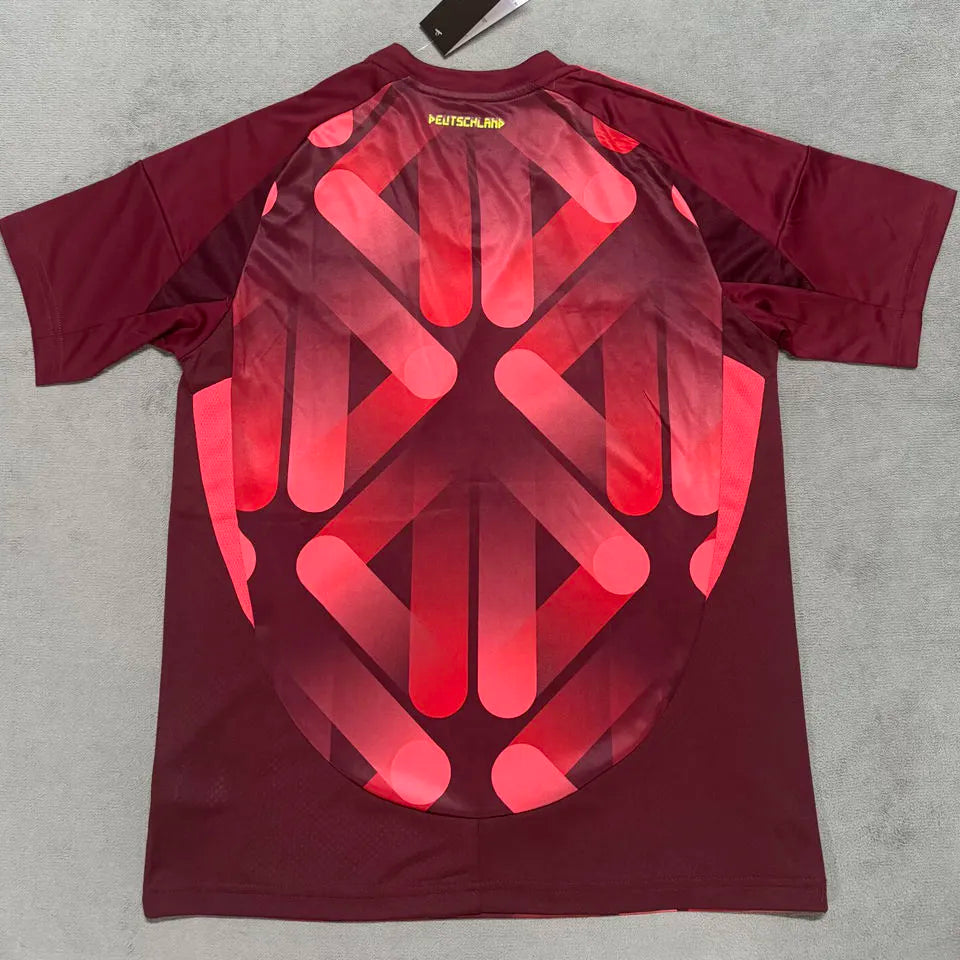 2025/26 Germany Away Red Fans Soccer Jersey ((4 Star 四星） Detail 1