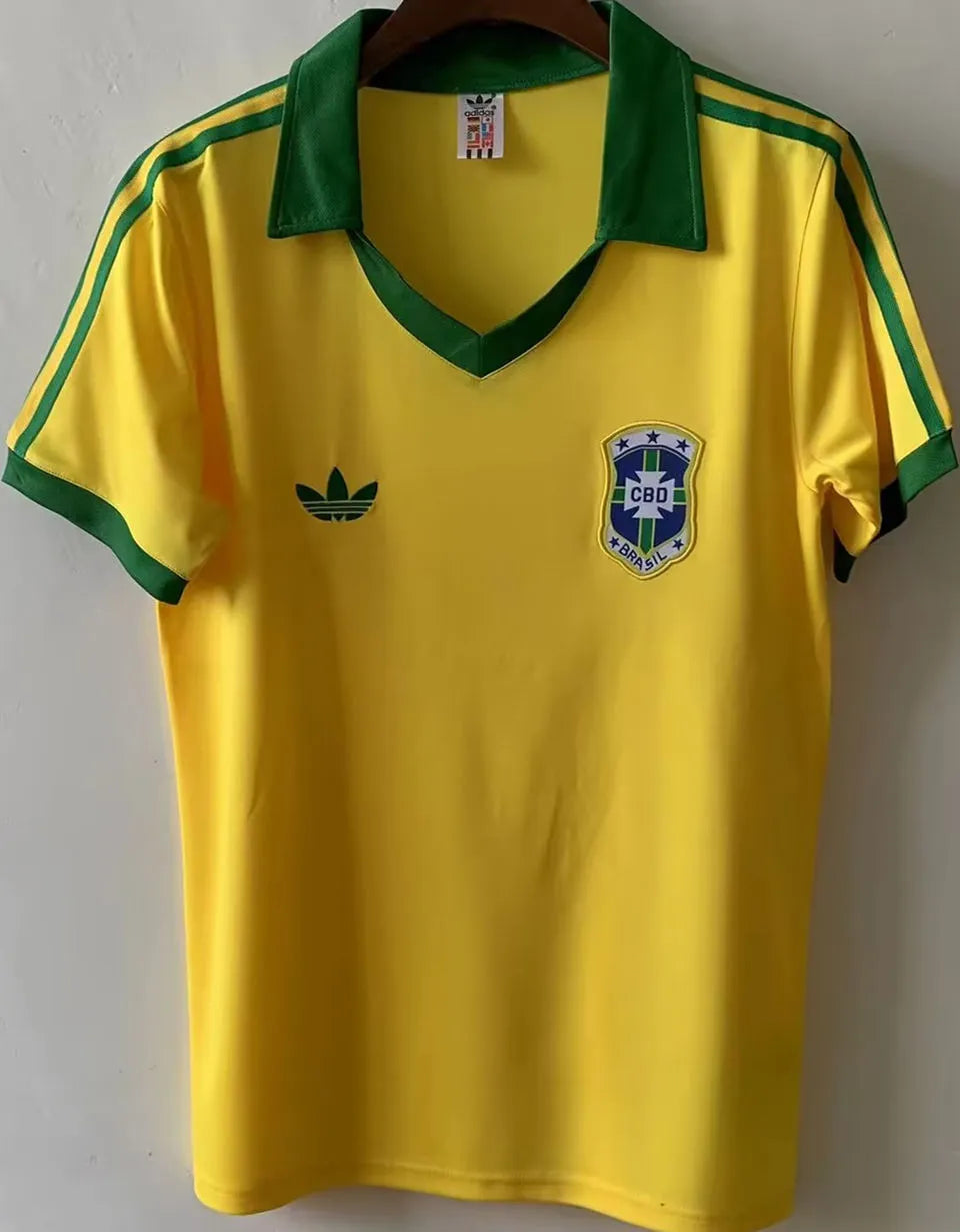 1978 Brazil Home Yellow Retro Soccer Jersey Front