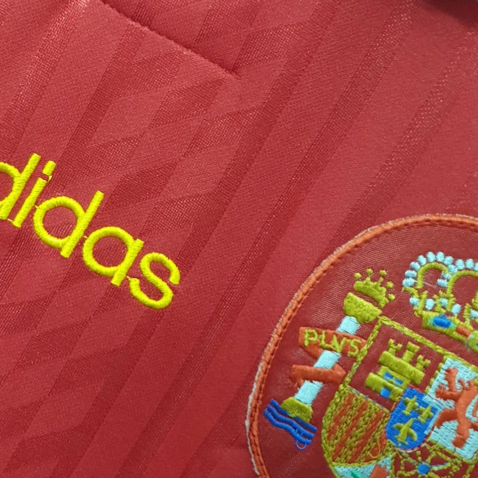 1994 Spain Home Red Retro Soccer Jersey Detail 3