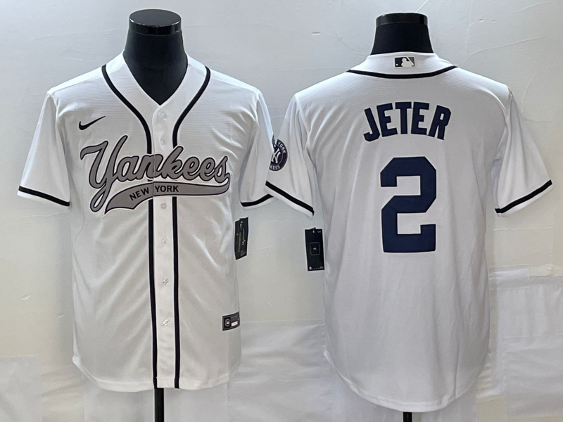Men's New York Yankees Derek Jeter #2 White Player Jerseys Joint Edition