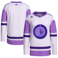 Men's Winnipeg Jets White/Purple Hockey Fights Cancer Primegreen Authentic Blank Practice Jerseys