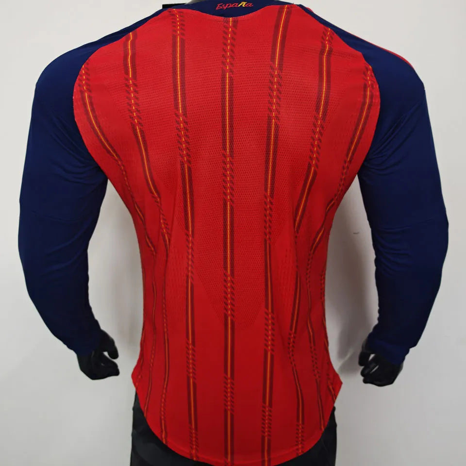 2026/27 Spain Home Red Player Version Long Sleeve Soccer Jersey Back