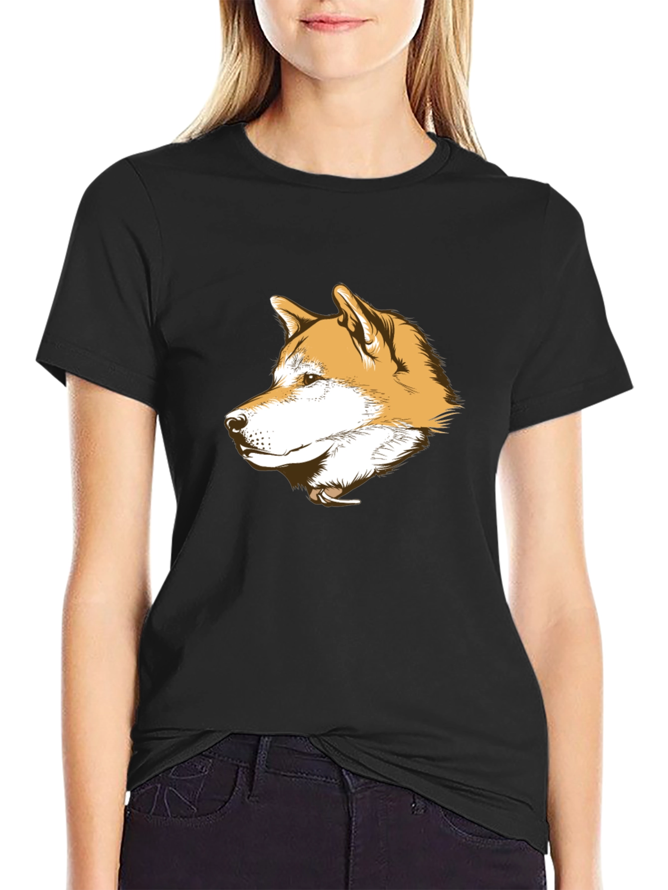 Shiba Inu Dog Head Graphic Tee - Black Cotton T-Shirt