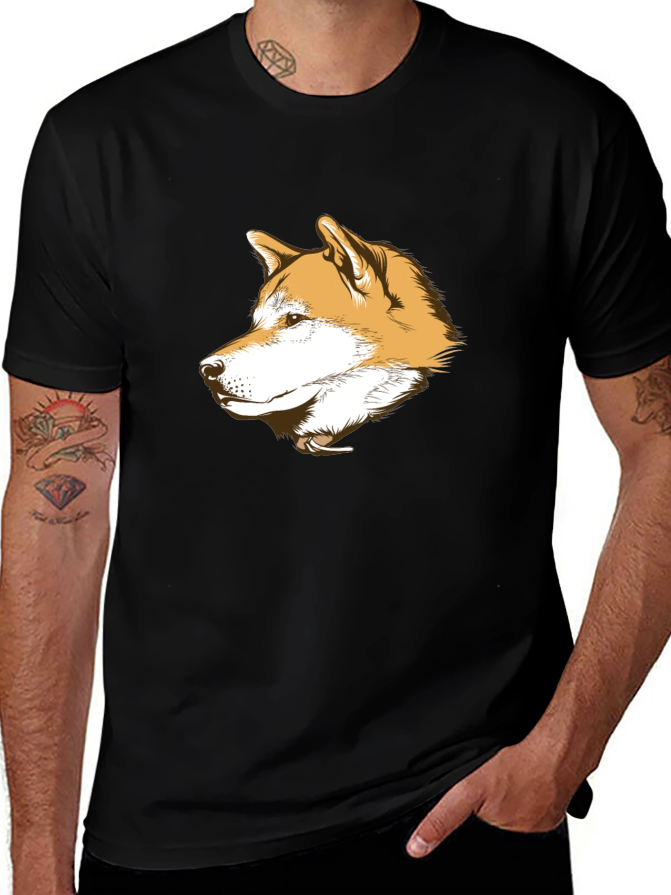 Shiba Inu Dog Head Graphic Tee - Black Cotton T-Shirt