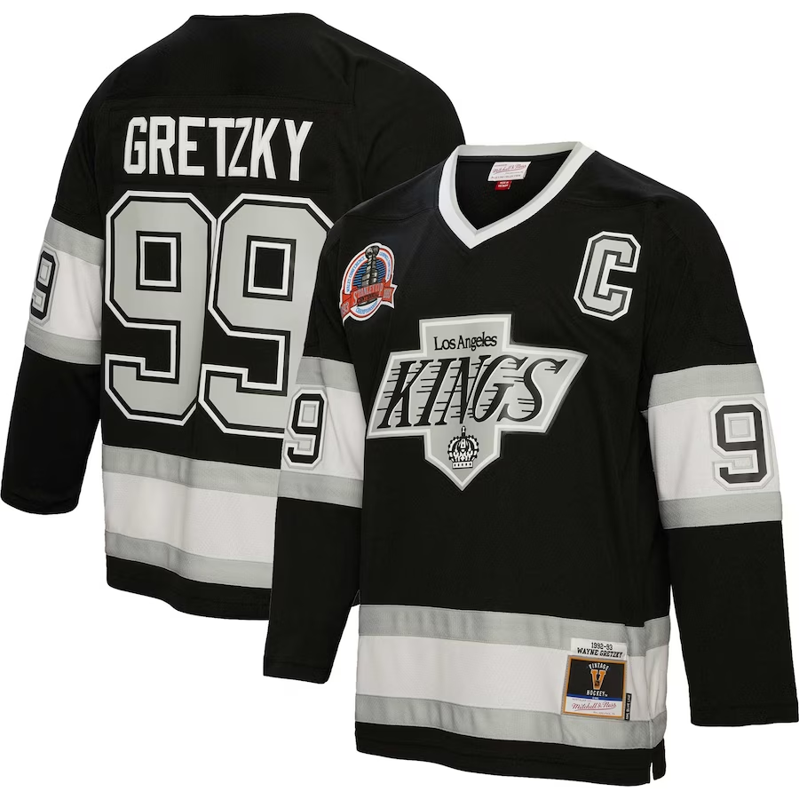 Men's Los Angeles Kings Wayne Gretzky Mitchell #99 Ness Black Big & Tall 1992/93 Blue Line Player Jerseys