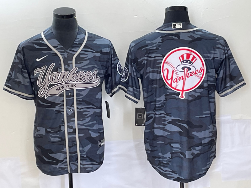 Men's New York Yankees Grey Camouflage Replica Team Jerseys Joint Edition