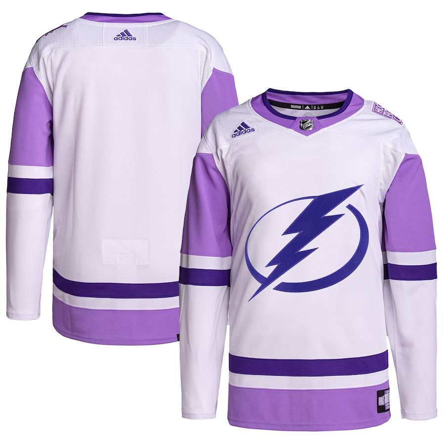 Men's Tampa Bay Lightning White/Purple Hockey Fights Cancer Primegreen Authentic Blank Jerseys