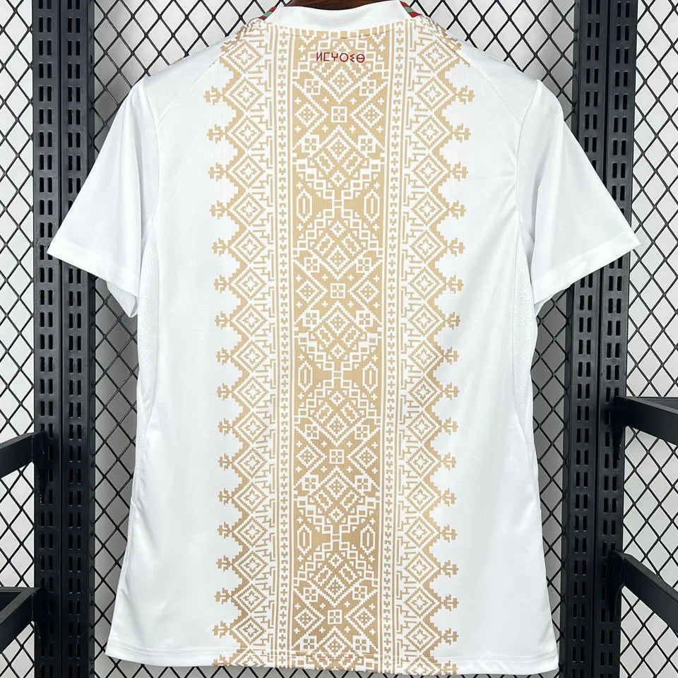 2026/27 Morocco Away White Fans Soccer Jersey (Have Right Patch 有右臂章 黑底白字） Detail 1