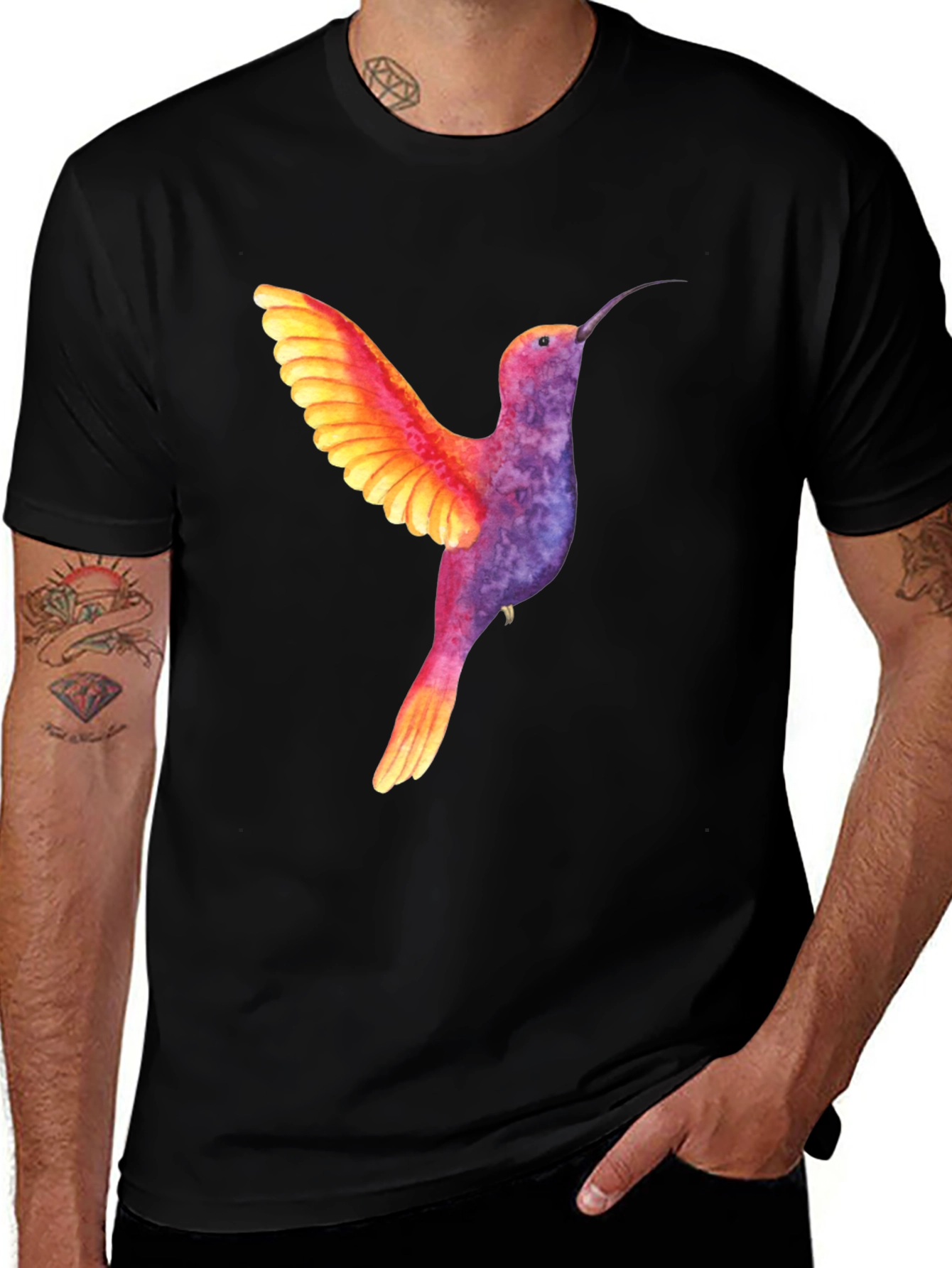Hummingbird Graphic Tee - Colorful Bird Design