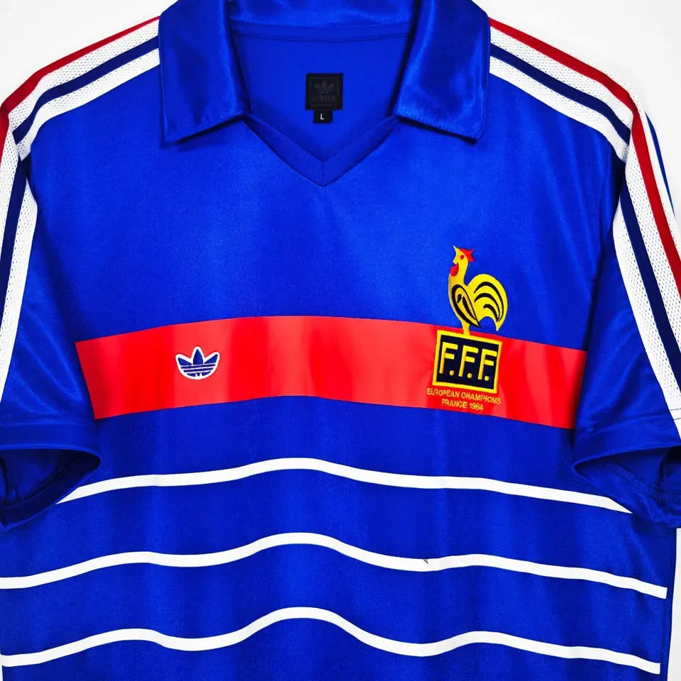 1984 France Home Blue Retro Soccer Jersey Detail 1