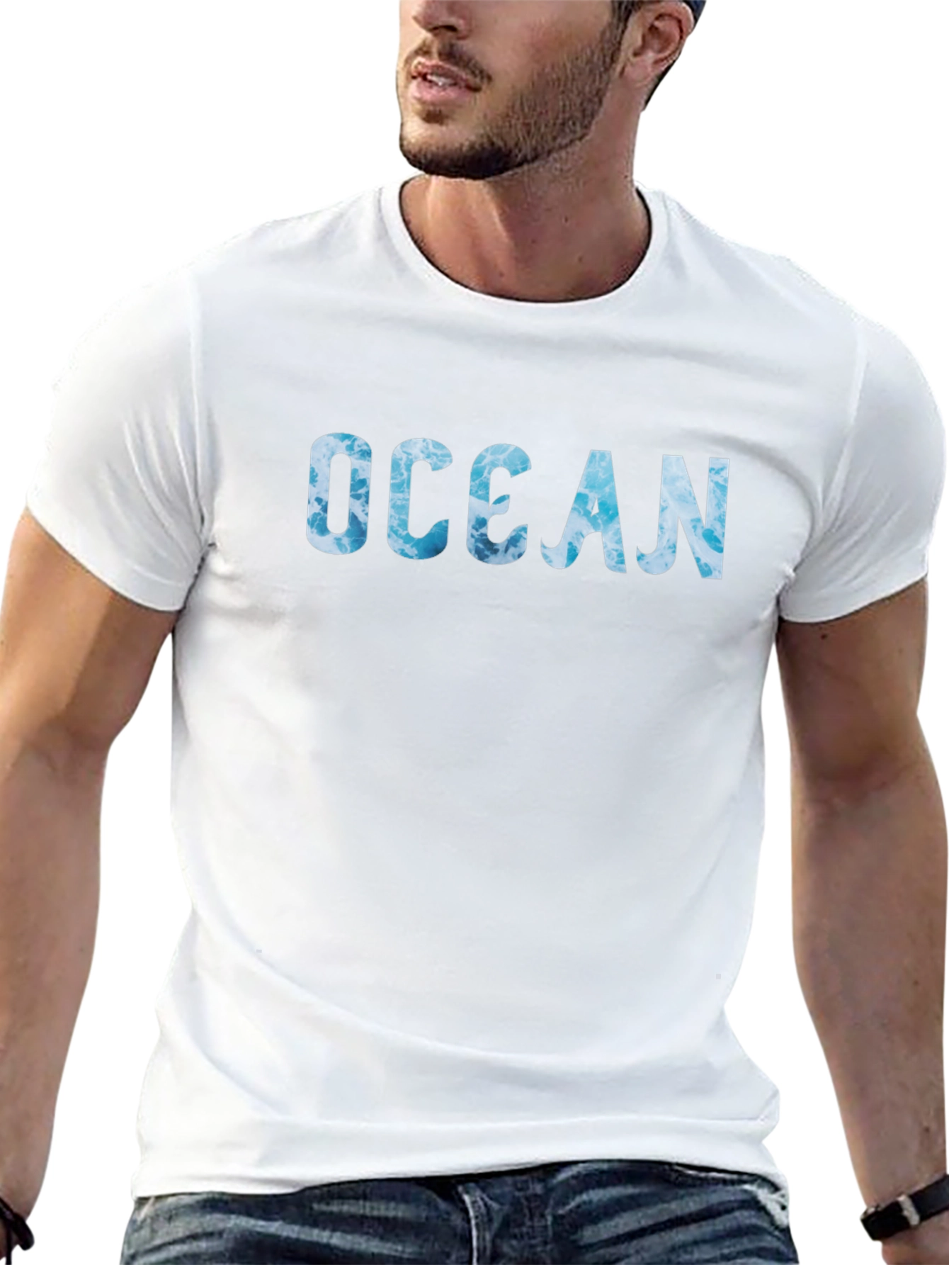Ocean Wave Print Black T-Shirt