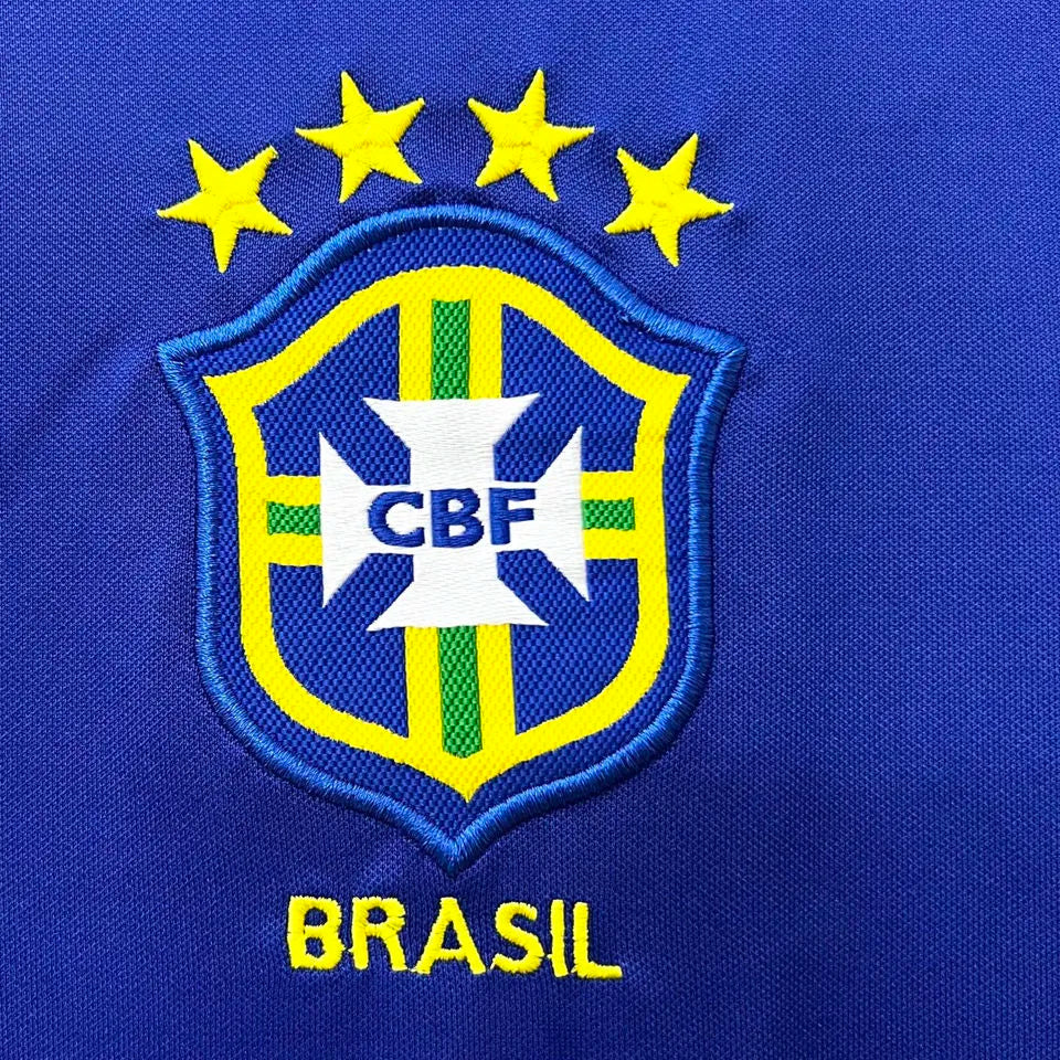 1998 Brazil Away Blue Retro Long Sleeve Soccer Jersey Detail 4